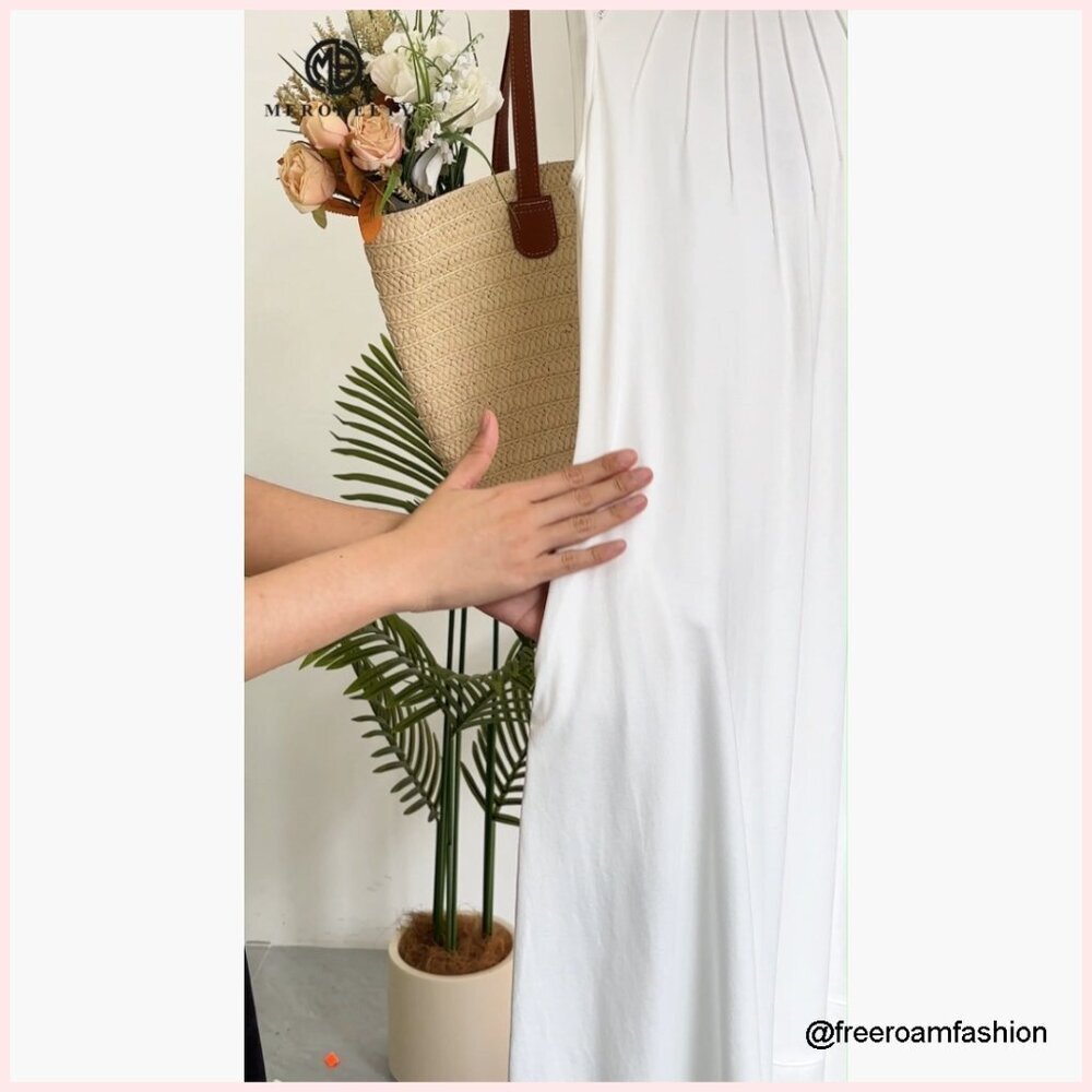 Summer Boho Maxi Dress Sleeveless Pleated Lace Hollow Out Beach Vacation - Picture 7 of 7